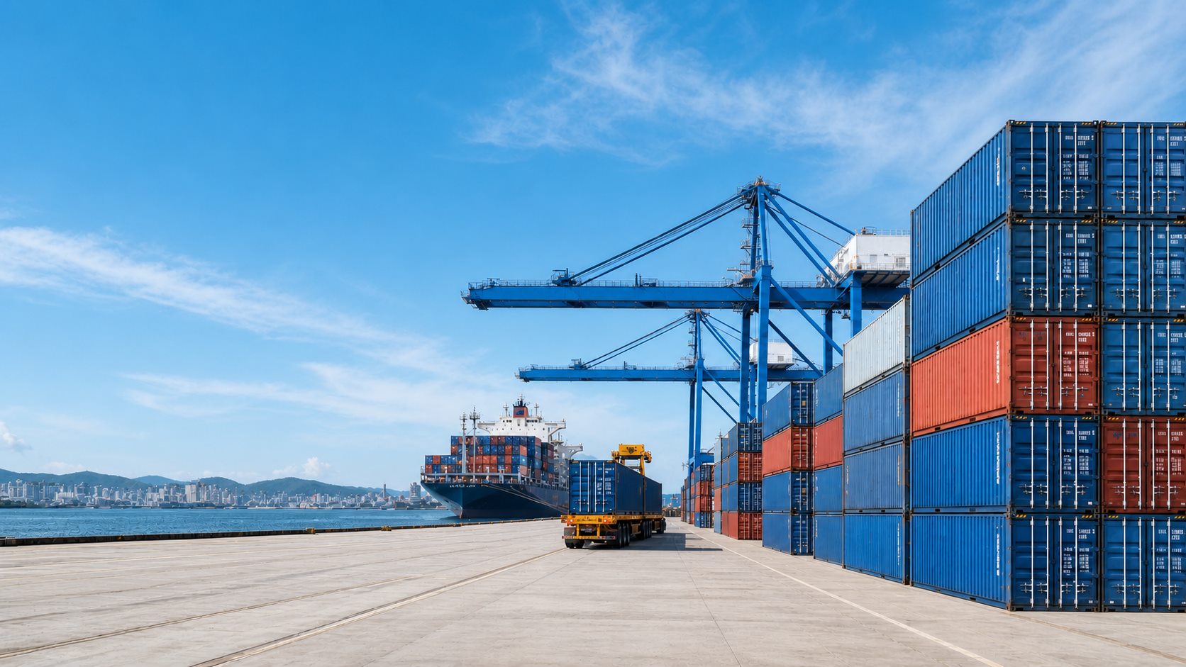 Container ship during an international sea freight operation